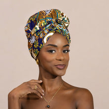 Load image into Gallery viewer, Easy headwrap - Satin lined hair bonnet - Blue Mix
