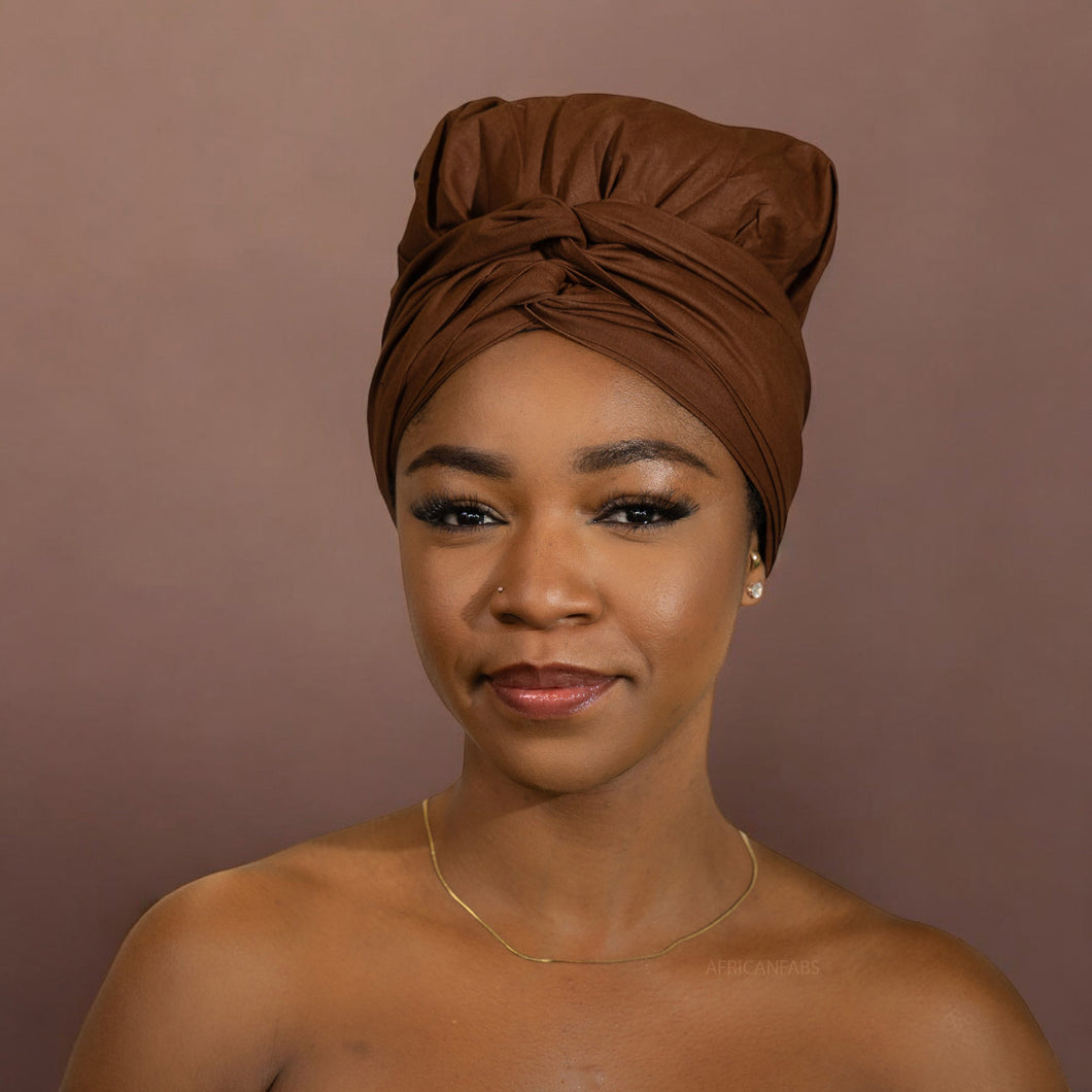 Easy headwrap - Satin lined hair bonnet - Brown solid color