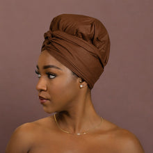 Load image into Gallery viewer, Easy headwrap - Satin lined hair bonnet - Brown solid color
