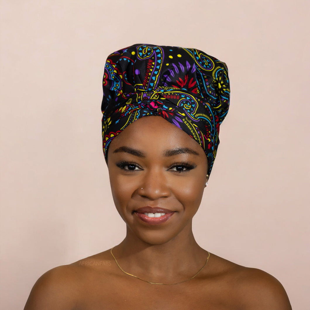 Easy headwrap - Satin lined hair bonnet - Multicolor Paisley