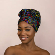 Load image into Gallery viewer, Easy headwrap - Satin lined hair bonnet - Multicolor Paisley
