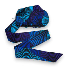Load image into Gallery viewer, Easy headwrap - Satin lined hair bonnet - Blue &amp; Turquoise Concentric
