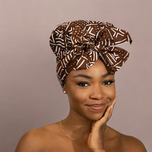 Load image into Gallery viewer, Easy headwrap - Satin lined hair bonnet - Bogolan Brown
