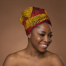Load image into Gallery viewer, Easy headwrap - Satin lined hair bonnet - Red &amp; Yellow Concentric
