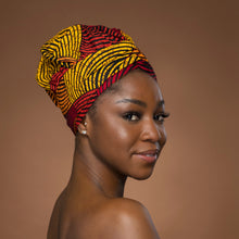 Load image into Gallery viewer, Easy headwrap - Satin lined hair bonnet - Red &amp; Yellow Concentric
