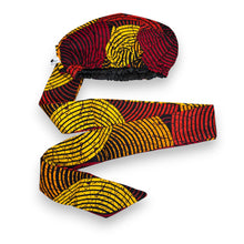 Load image into Gallery viewer, Easy headwrap - Satin lined hair bonnet - Red &amp; Yellow Concentric
