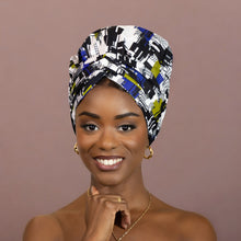 Load image into Gallery viewer, Easy headwrap - Satin lined hair bonnet - Blue / white
