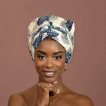 Load image into Gallery viewer, Easy headwrap - Satin lined hair bonnet - Blue / white flower
