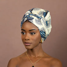 Load image into Gallery viewer, Easy headwrap - Satin lined hair bonnet - Blue / white flower
