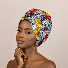 Load image into Gallery viewer, Easy headwrap - Satin lined hair bonnet - Light Grey Flowers
