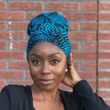 Load image into Gallery viewer, Easy headwrap - Satin lined hair bonnet - Blue
