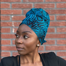Load image into Gallery viewer, Easy headwrap - Satin lined hair bonnet - Blue
