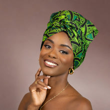 Load image into Gallery viewer, Easy headwrap - Satin lined hair bonnet - Green
