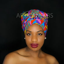 Load image into Gallery viewer, Easy headwrap - Satin lined hair bonnet - Kente Purple / Pink
