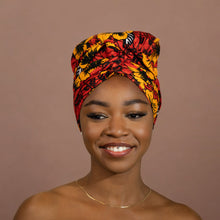 Load image into Gallery viewer, Easy headwrap - Satin lined hair bonnet - Red Flowers
