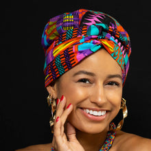 Load image into Gallery viewer, Easy headwrap - Satin lined hair bonnet - Kente Purple / Pink
