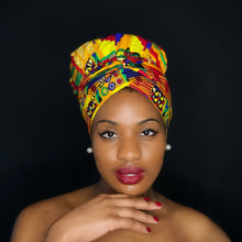 Load image into Gallery viewer, Easy headwrap - Satin lined hair bonnet - Kente Yellow
