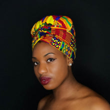 Lade das Bild in den Galerie-Viewer, Easy headwrap&lt;/i&gt; – Satingefütterte Haarhaube – Kente Yellow

