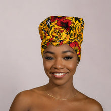 Charger l&#39;image dans la galerie, Turban facile - Bonnet doublé satin - Fleurs Jaunes
