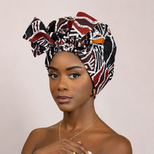 Load image into Gallery viewer, Easy headwrap - Satin lined hair bonnet - Bordeaux / black
