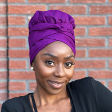 Load image into Gallery viewer, Easy headwrap - Satin lined hair bonnet - Purple
