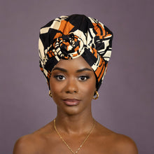 Lade das Bild in den Galerie-Viewer, Easy headwrap - Haarhaube mit Satinfutter - Orange/Schwarz
