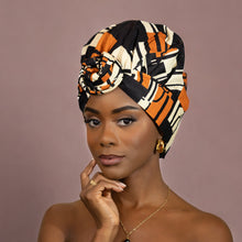 Lade das Bild in den Galerie-Viewer, Easy headwrap - Haarhaube mit Satinfutter - Orange/Schwarz
