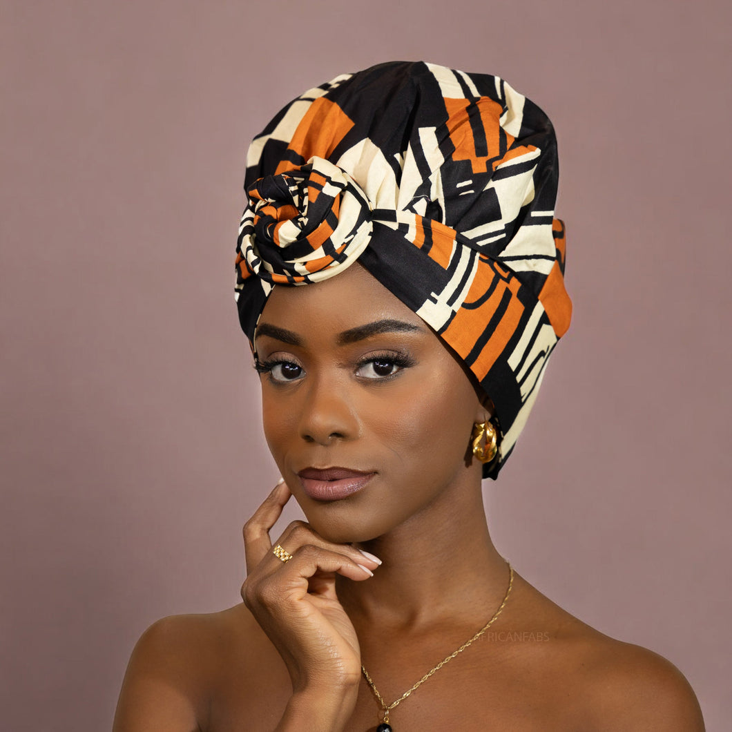 Easy headwrap - Haarhaube mit Satinfutter - Orange/Schwarz