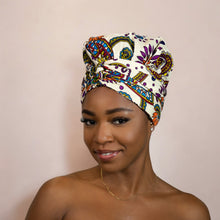 Load image into Gallery viewer, Easy headwrap - Satin lined hair bonnet - White Paisley
