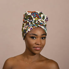 Load image into Gallery viewer, Easy headwrap - Satin lined hair bonnet - White Paisley
