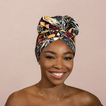 Load image into Gallery viewer, Easy headwrap - Satin lined hair bonnet - Black / cream
