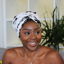 Load image into Gallery viewer, Easy headwrap - Satin lined hair bonnet - White / brown Esomo
