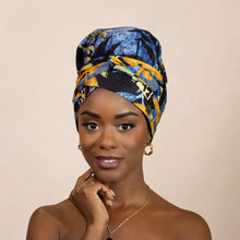 Load image into Gallery viewer, Easy headwrap - Satin lined hair bonnet - Blue / black
