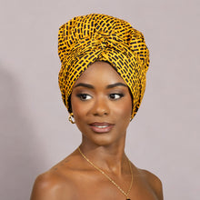 Load image into Gallery viewer, Easy headwrap - Satin lined hair bonnet - Dark yellow
