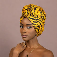 Load image into Gallery viewer, Easy headwrap - Satin lined hair bonnet - Dark yellow
