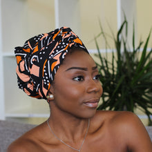 Load image into Gallery viewer, Easy headwrap - Satin lined hair bonnet - Salmon
