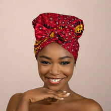 Load image into Gallery viewer, Easy headwrap - Satin lined hair bonnet - Red Dotted Patterns
