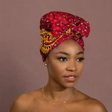 Load image into Gallery viewer, Easy headwrap - Satin lined hair bonnet - Red Dotted Patterns
