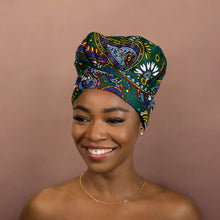 Load image into Gallery viewer, Easy headwrap - Satin lined hair bonnet - Green Paisley
