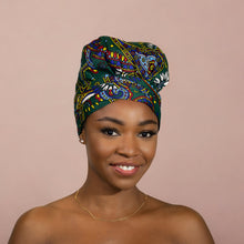 Load image into Gallery viewer, Easy headwrap - Satin lined hair bonnet - Green Paisley
