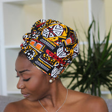 Load image into Gallery viewer, Easy headwrap - Satin lined hair bonnet - Orange / Yellow Itohan

