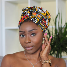 Load image into Gallery viewer, Easy headwrap - Satin lined hair bonnet - Orange / Yellow Itohan
