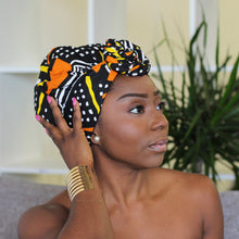 Afbeelding in Gallery-weergave laden, Easy headwrap&lt;/i&gt; - Met satijn gevoerde haarmuts - Geel/oranje Uyiosa
