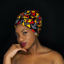 Load image into Gallery viewer, Easy headwrap - Satin lined hair bonnet - Mud Black / Yellow
