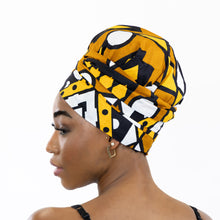 Lade das Bild in den Galerie-Viewer, Easy headwrap&lt;/i&gt; – Satingefütterte Haarhaube – Senfgelb / gelbes Samakaka
