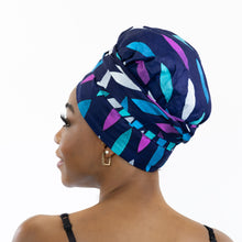 Afbeelding in Gallery-weergave laden, Easy headwrap&lt;/i&gt; - Met satijn gevoerde haarmuts - Blauw / roze sunburst
