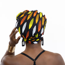 Load image into Gallery viewer, Easy headwrap - Satin lined hair bonnet - Black sunburst
