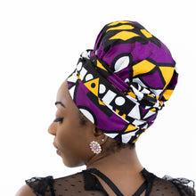 Afbeelding in Gallery-weergave laden, Easy headwrap - Satin lined hair bonnet - Purple Samakaka
