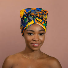 Load image into Gallery viewer, Easy headwrap - Satin lined hair bonnet - Kente Yellow 2
