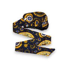 Load image into Gallery viewer, Easy headwrap - Satin lined hair bonnet - Blue Yellow Paisley
